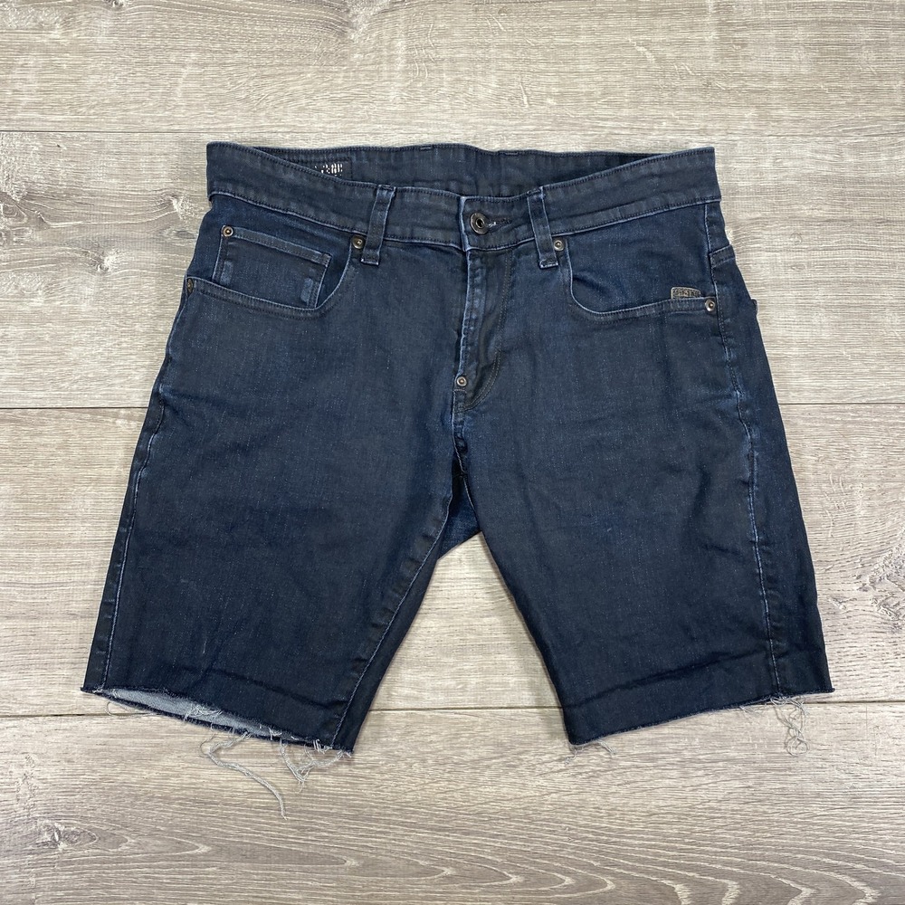 G-Star RAW Shorts Mens 33 Blue Revend Super Slim Denim Cutoff Raw Hem Jeans